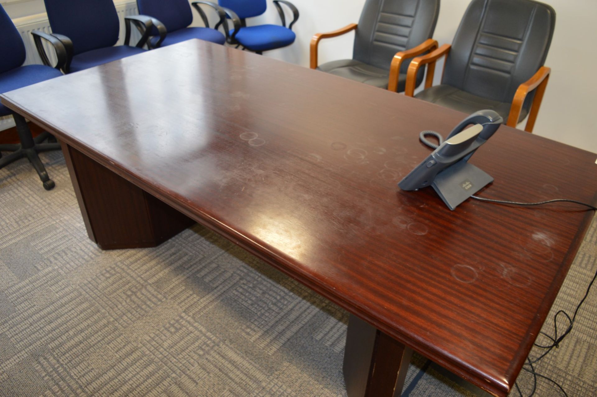 1 x Mahoganny Board Room Table - See Pictures For Condition - H74 x W204 x D104 cms - Ref SB196 - - Image 3 of 4