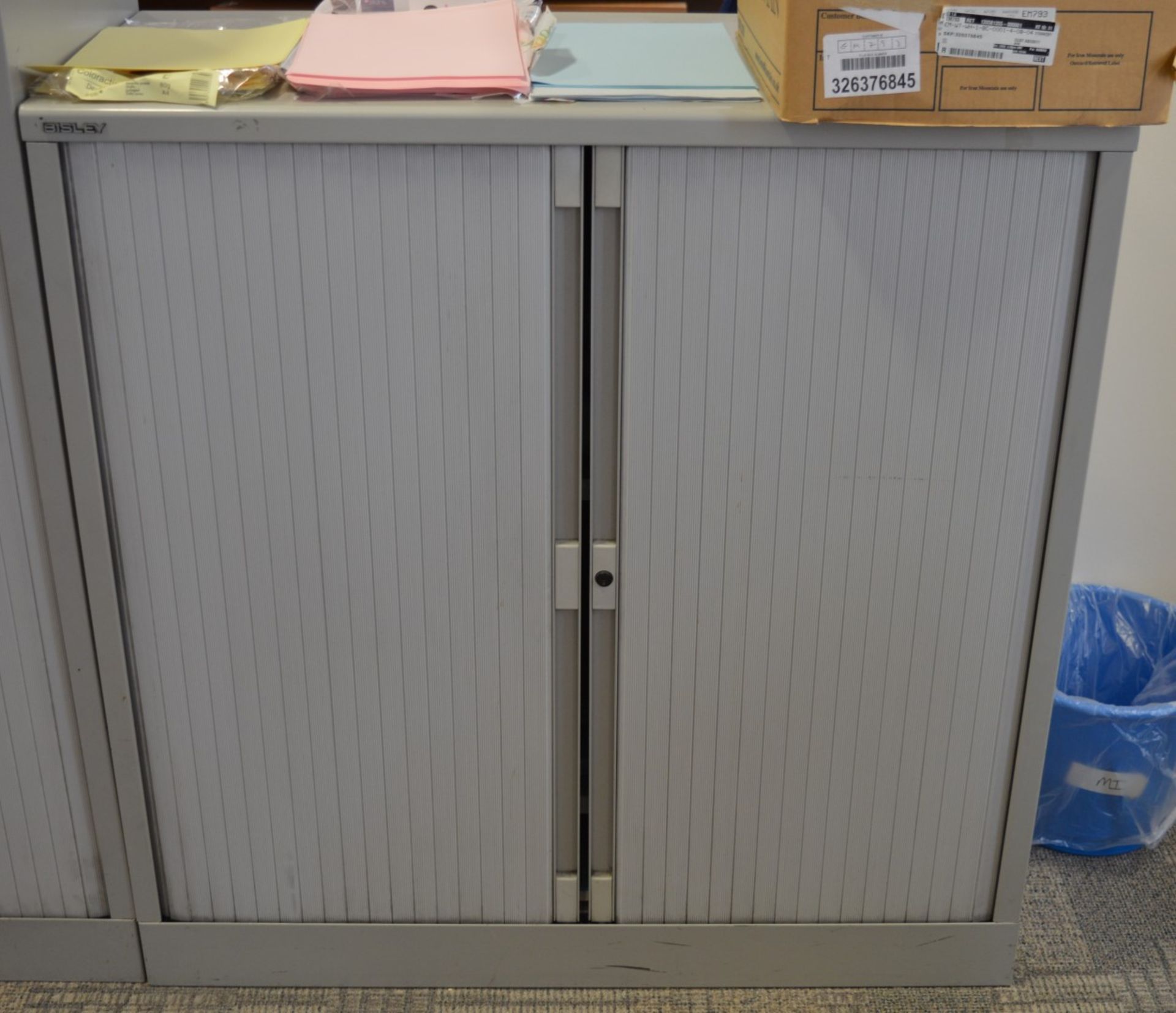 1 x Bisley Office Storage Cabinet With Tambour Sliding Doors - Does NOT Include Key - H102 x W100