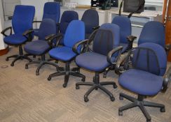 10 x Various Office Chairs - Blue Fabric Swivel Ergonomic Office Chairs - Various Conditions - Ref