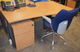 1 x Office Furniture Set - Includes Right Hand Beech Desk, Swivel Office Chair and Drawer Pedestal -