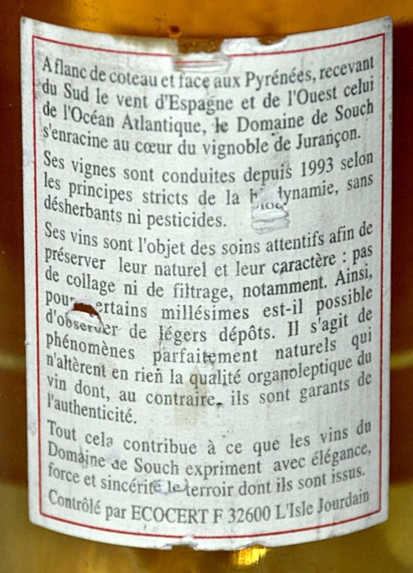 1 x Domaine de Souch Cuvee Marie Kattalin, Jurancon, France – 2004 - Volume 12.5% - 75cl – Ref W1069 - Image 3 of 3