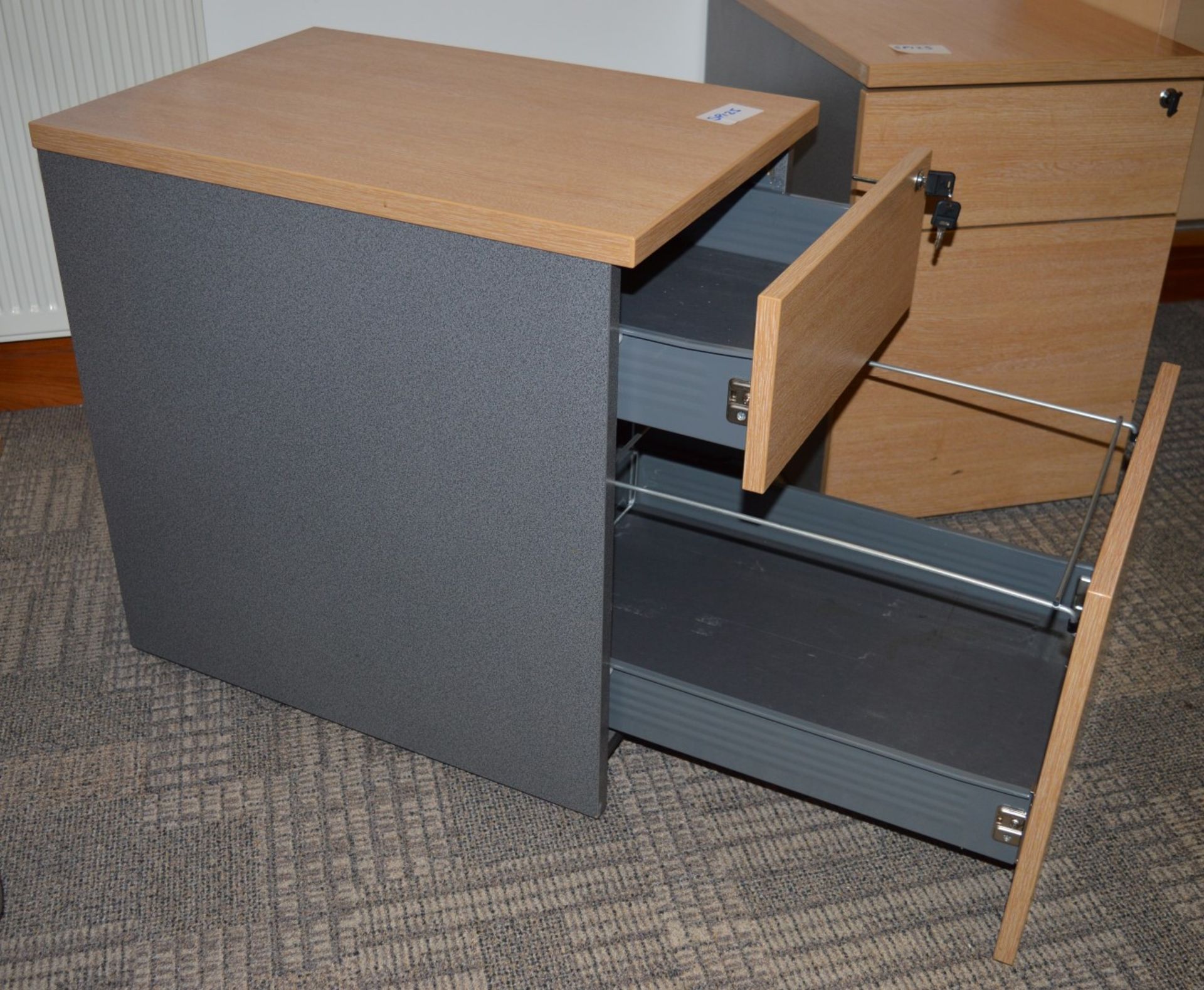 1 x Two Drawer Mobile Pedestal Drawers - Includes Key - Modern Beech / Grey Finish - Storage - Image 3 of 3