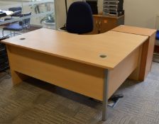 1 x Office Furniture Set - Includes Left Hand Birch Corner Desk, Swivel Office Chair and Drawer