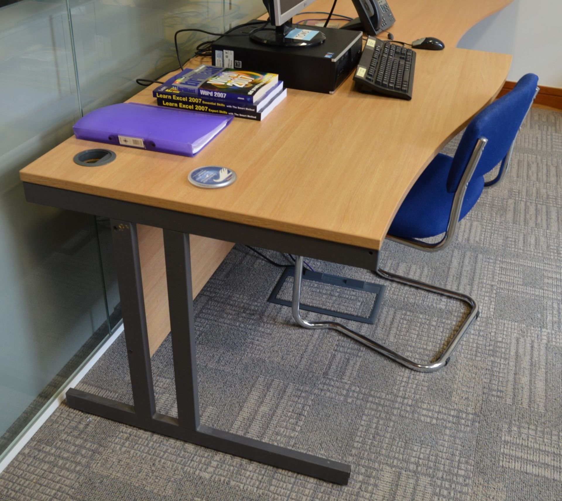 1 x Office Desk With Chair - Beech Right Hand Office Desk With Office Chair - H72 x W140 x D100/80 - Image 3 of 4