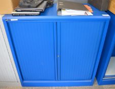 1 x Silverline Office Storage Cabinet With Tambour Sliding Doors - BLUE - Does NOT Include Key -