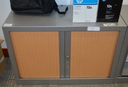 1 x  Office Storage Cabinet With Tambour Sliding Doors - Includes Key - Grey Steel Cabinet With