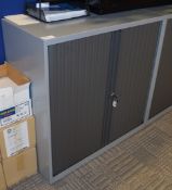 1 x  Office Grey Steel Storage Cabinet With Dark Grey Tambour Sliding Doors - Includes Key - H99 x