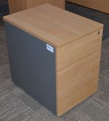 1 x Two Drawer Mobile Pedestal Drawers - With NO Key - Modern Beech / Grey Finish - Storage Drawer