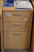 1 x Narbutas Three Drawer Pedestal Drawers - With NO Key - Modern Birch Finish - Two Storage Drawers