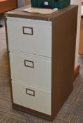 1 x Three Drawer Filing Cabinet - Brown and Beige Finish - Key Included - H101 x W47 x D62 cms - Ref