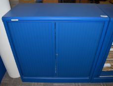 1 x Silverline Office Storage Cabinet With Tambour Sliding Doors - BLUE - Does NOT Include Key -
