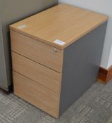 1 x Three Drawer Mobile Pedestal Drawers - May or May Not Include Key - Modern Beech / Grey Finish -