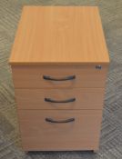1 x Three Drawer Mobile Pedestal Drawers - With NO Key - Modern Beech Finish - Two Storage Drawers