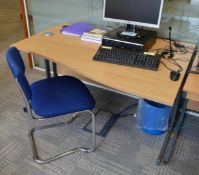1 x Office Desk With Chair - Beech Right Hand Office Desk With Office Chair - H72 x W140 x D100/80