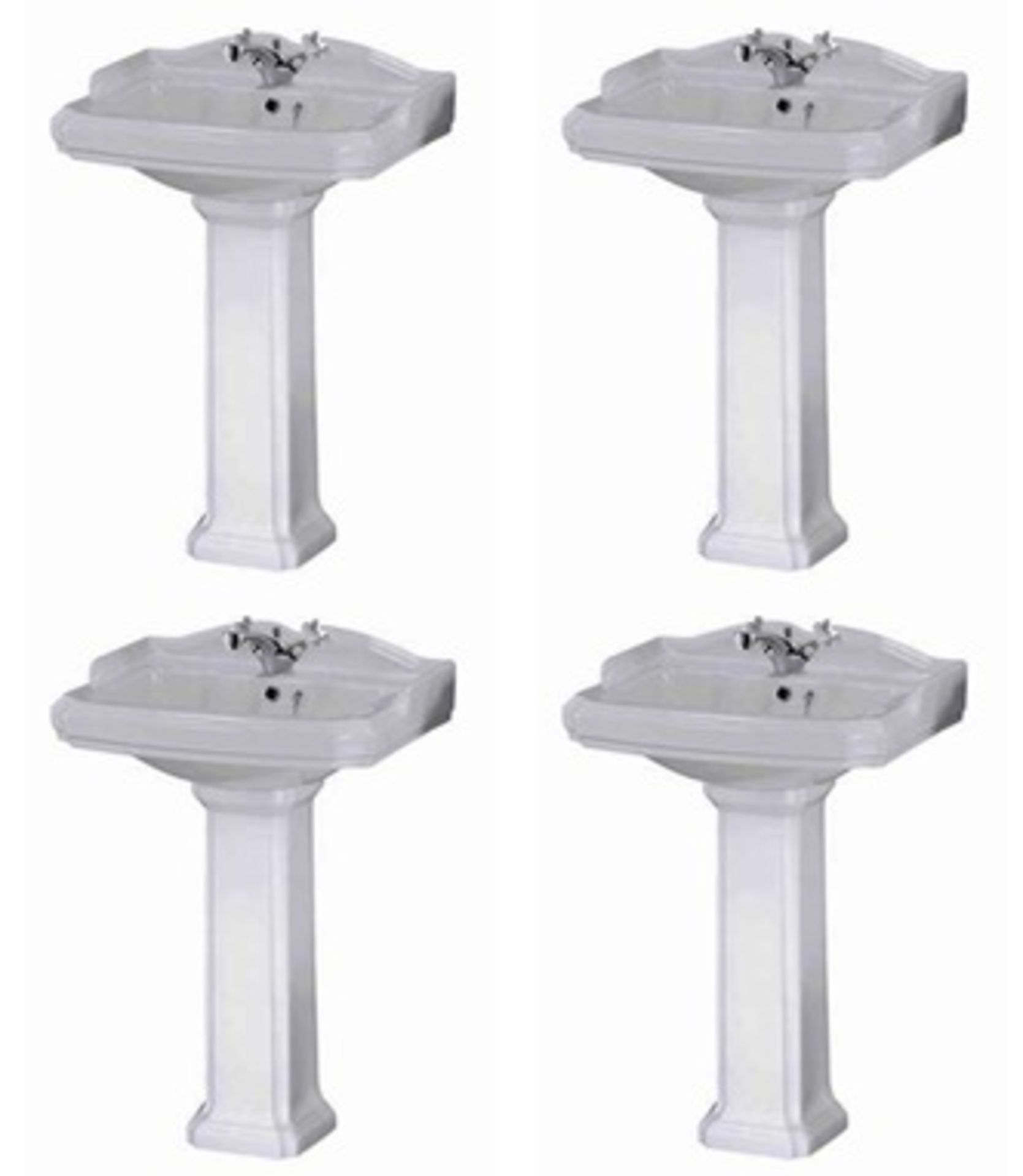 4 x Vogue Bathrooms LEGEND Victorian Style Single Tap Hole SINK BASINS With Full Pedestals - 600mm x