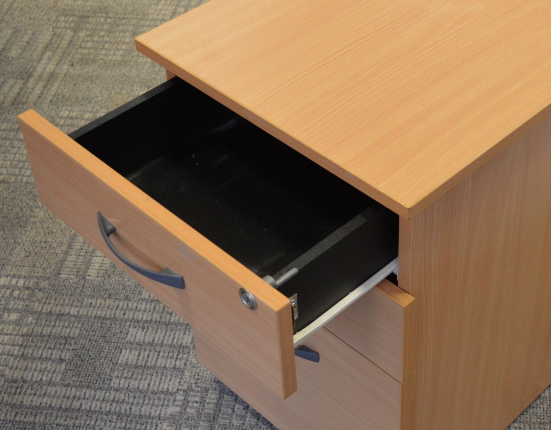 1 x Three Drawer Mobile Pedestal Drawers - With NO Key - Modern Beech Finish - Two Storage Drawers - Image 2 of 4