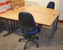 2 x Office Desks With Chairs - Beech Right / Right Hand Office Desks With Ergonomic Office