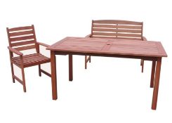 1 x 3-Piece "Macau Nassau" Garden Furniture Set - Includes Bench, Extending Table & 3 x Arm Chairs -