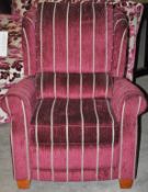 1 x Comfortable Reclining / Recliner Wing Backed Fireside Chair in Striped Fabric – Ex Display –