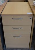 1 x Narbutas Three Drawer Pedestal Drawers - With NO Key - Modern Birch Finish - Two Storage Drawers