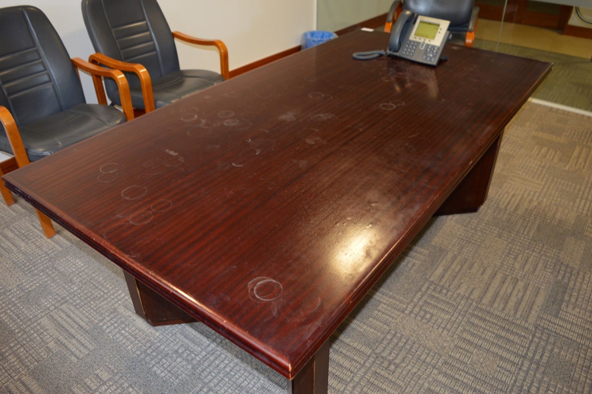 1 x Mahoganny Board Room Table - See Pictures For Condition - H74 x W204 x D104 cms - Ref SB196 - - Image 2 of 4