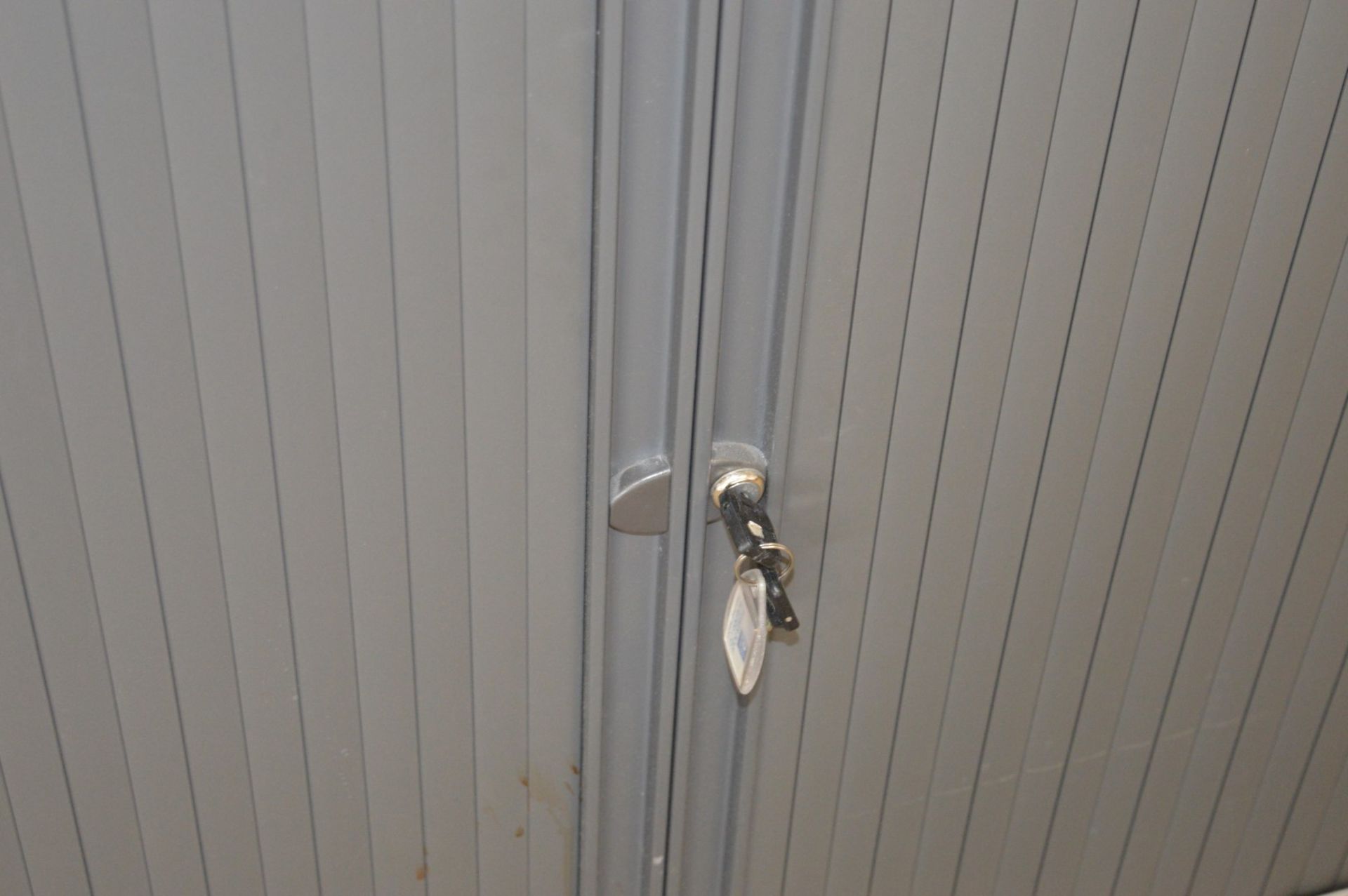 1 x Office Grey Steel Storage Cabinet With Dark Grey Tambour Sliding Doors - Includes Key - H99 x - Image 2 of 3