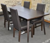 1 x Dark Oak Table with 4 Leather Chairs Set – Designed by Bentley – Ex Display – Dimensions :