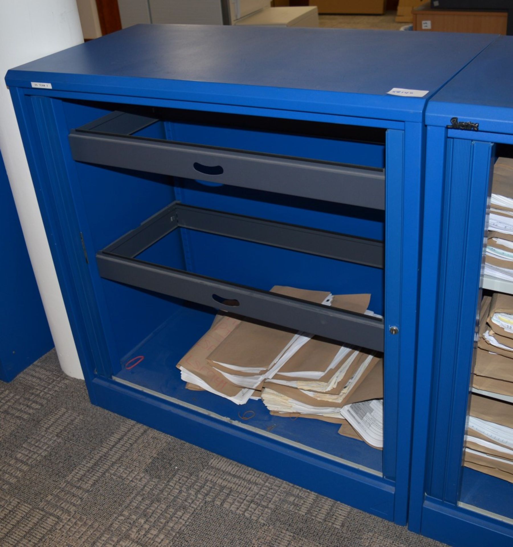 1 x Silverline Office Storage Cabinet With Tambour Sliding Doors - BLUE - Does NOT Include Key - - Image 2 of 3