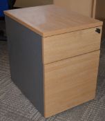1 x Two Drawer Mobile Pedestal Drawers - Includes Key - Modern Beech / Grey Finish - Storage