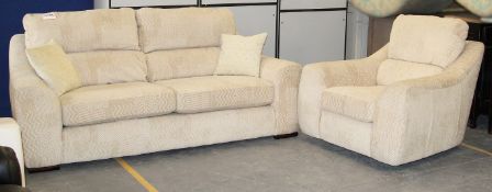 “Cavendish”3-Seater Sofa And Swivel Chair Set – Both In A Beige Chenille Fabric - Ref CH066 – Ex
