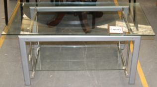 1 x Glass Topped Table With Glass Base – Ref CH039 – Grey / Silver Finished Frame – Ex Display Stock