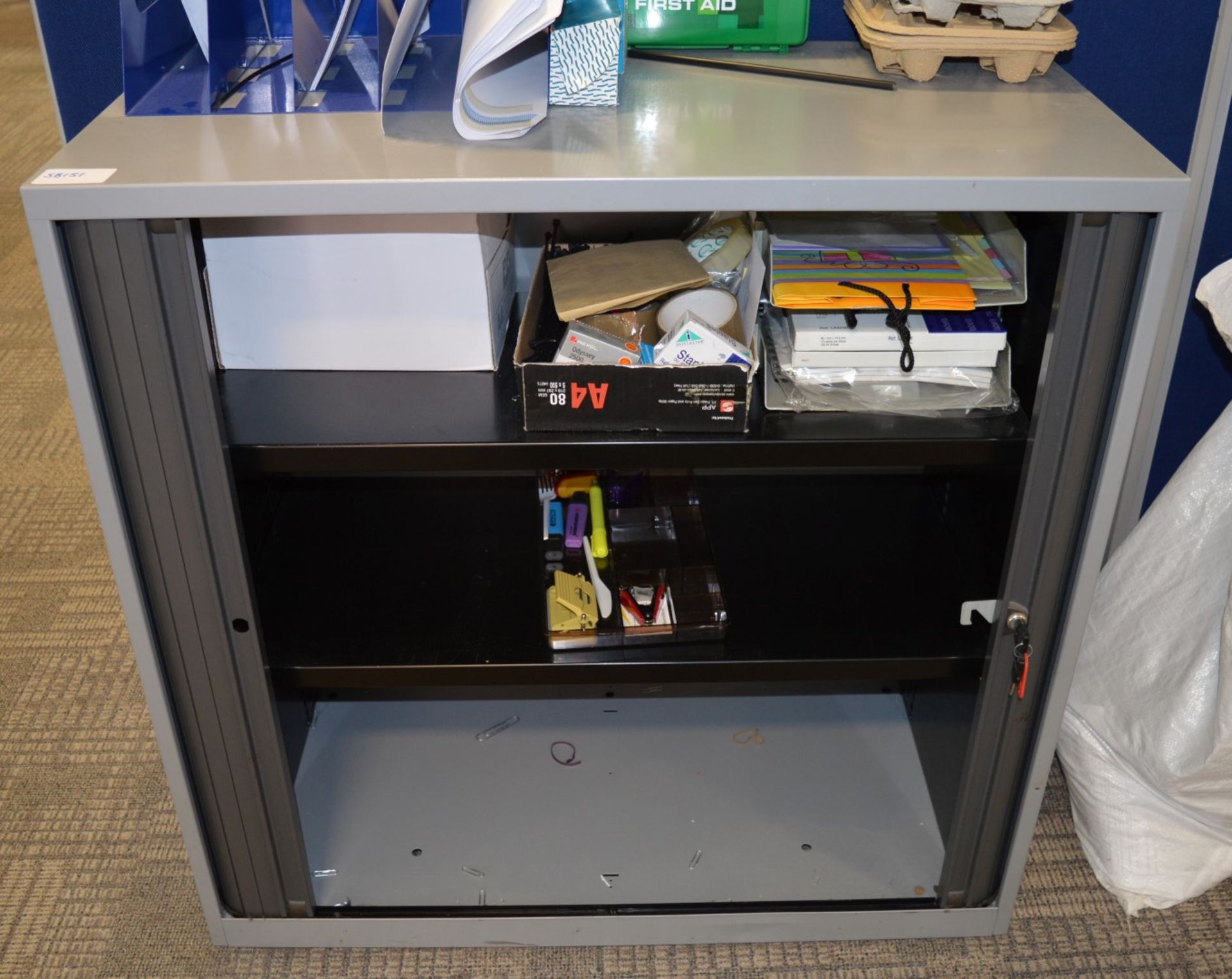 1 x Office Grey Steel Storage Cabinet With Dark Grey Tambour Sliding Doors - Includes Key - H99 x - Image 3 of 3