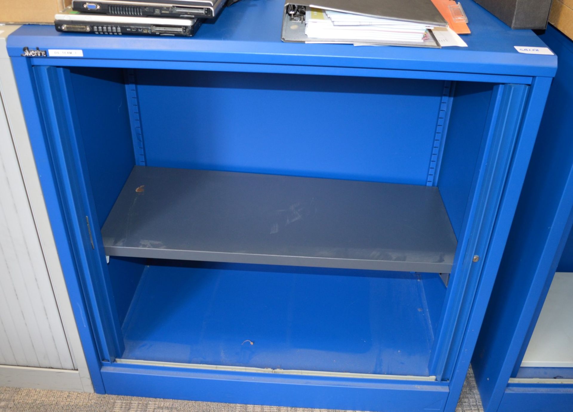 1 x Silverline Office Storage Cabinet With Tambour Sliding Doors - BLUE - Does NOT Include Key - - Image 2 of 2