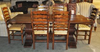 1 x 'Burlington' Traditional Large Solid Wooden Pedestal Mounted Table Set with 6 Matching Chairs, 2