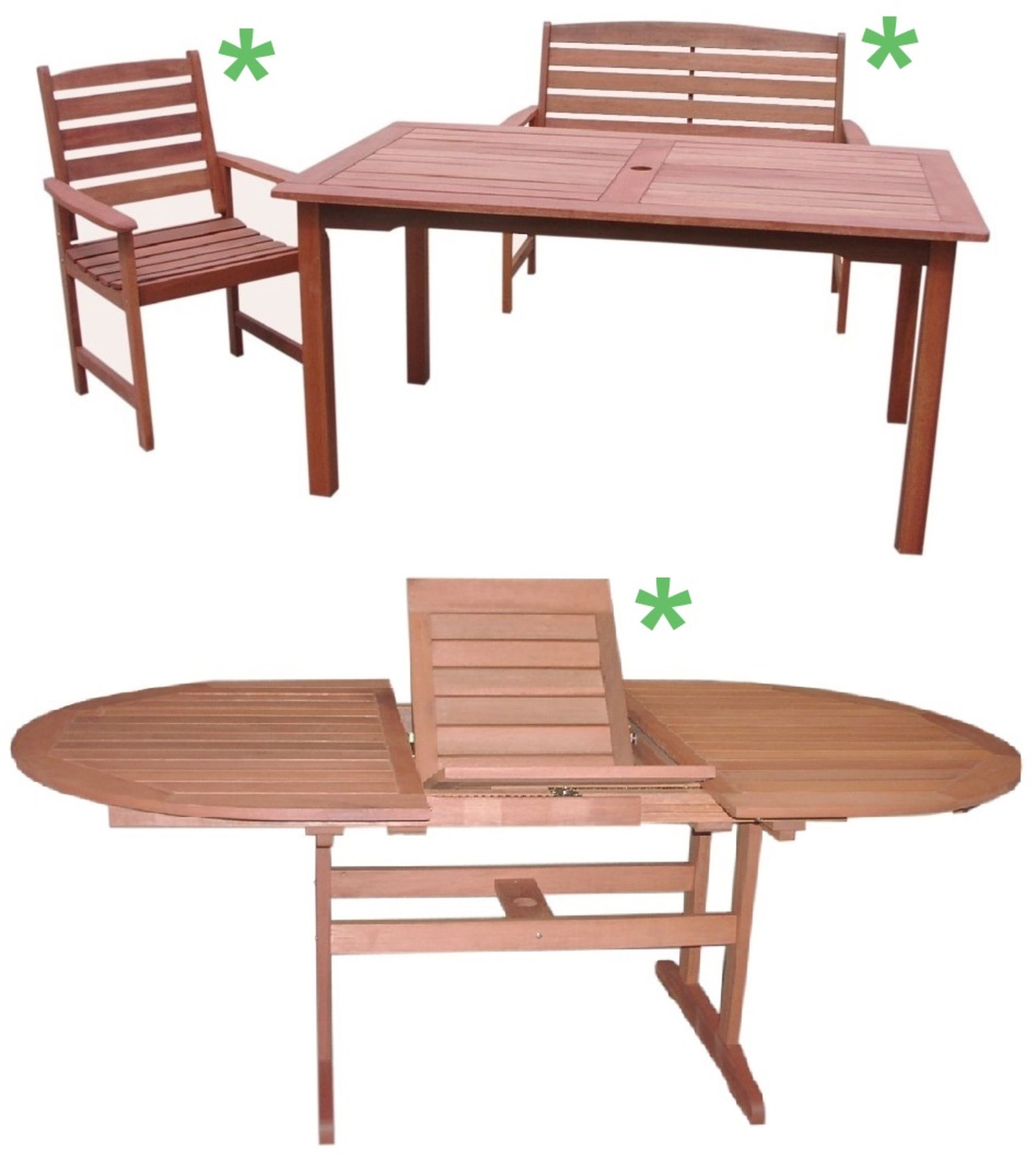 1 x 3-Piece "Macau Nassau" Garden Furniture Set - Includes Bench, Extending Table & 3 x Arm Chairs -