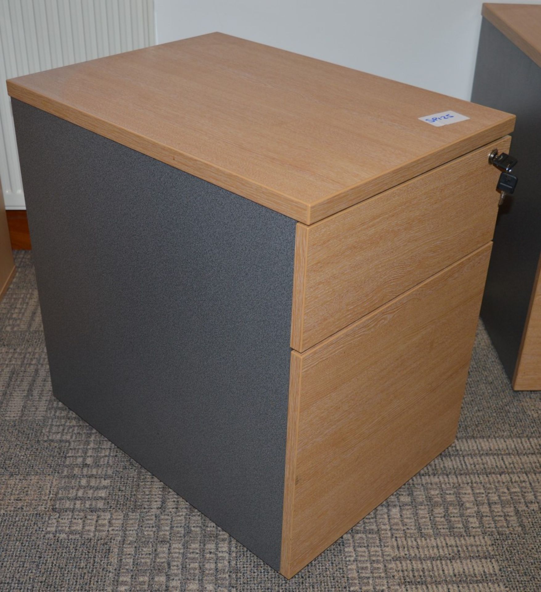 1 x Two Drawer Mobile Pedestal Drawers - Includes Key - Modern Beech / Grey Finish - Storage - Image 2 of 3