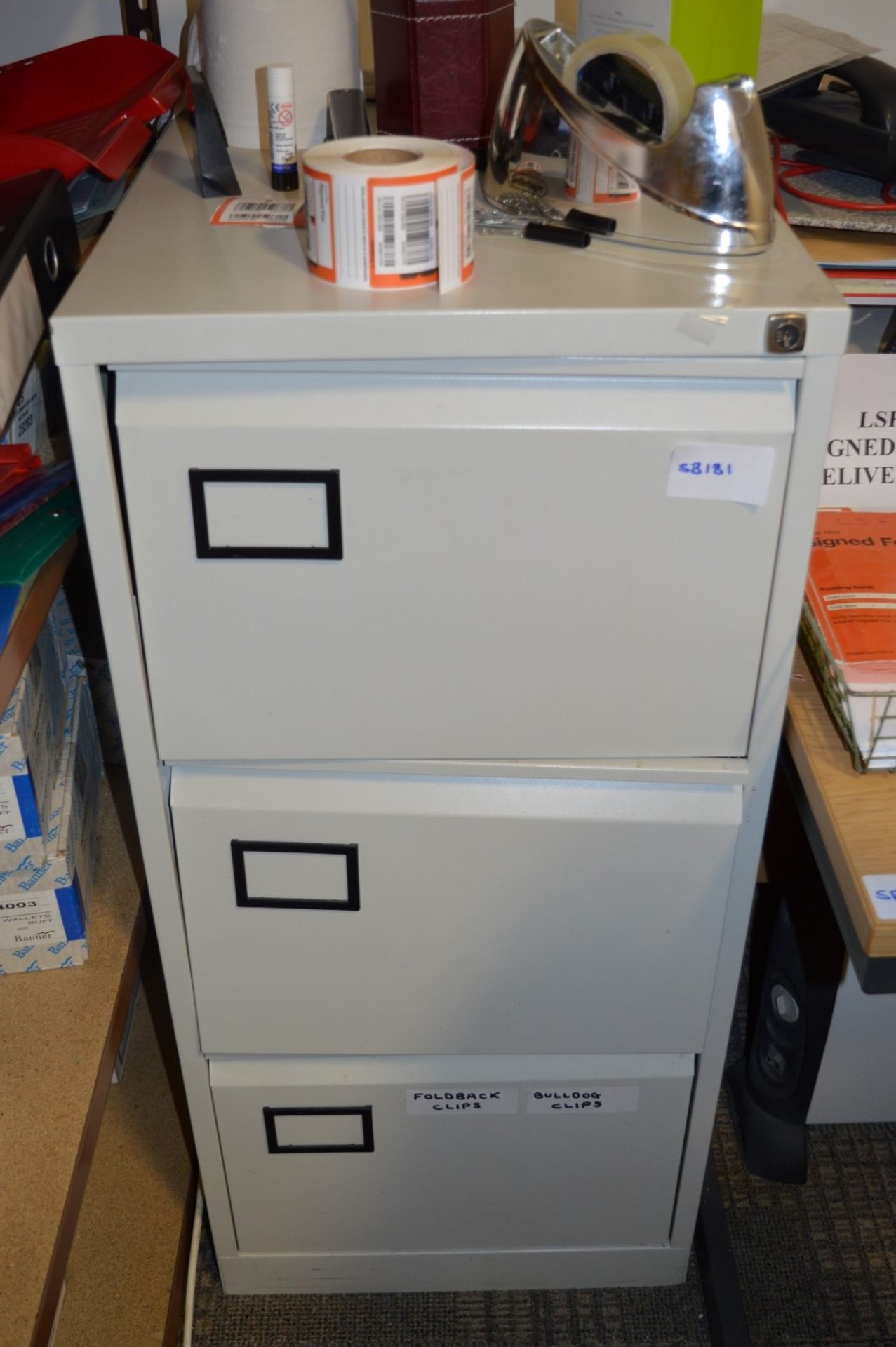 1 x Three Drawer Filing Cabinet - No Key Included - Faulty Drawers Need Adjustments - H101 x W47 x