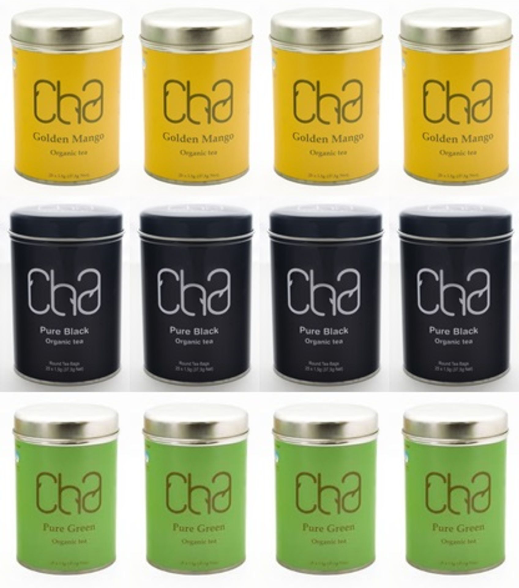 Resale Pallet - 360 x Tins of CHA Organic Tea - PURE BLACK, GOLDEN MANGE AND PURE GREEN - 100%