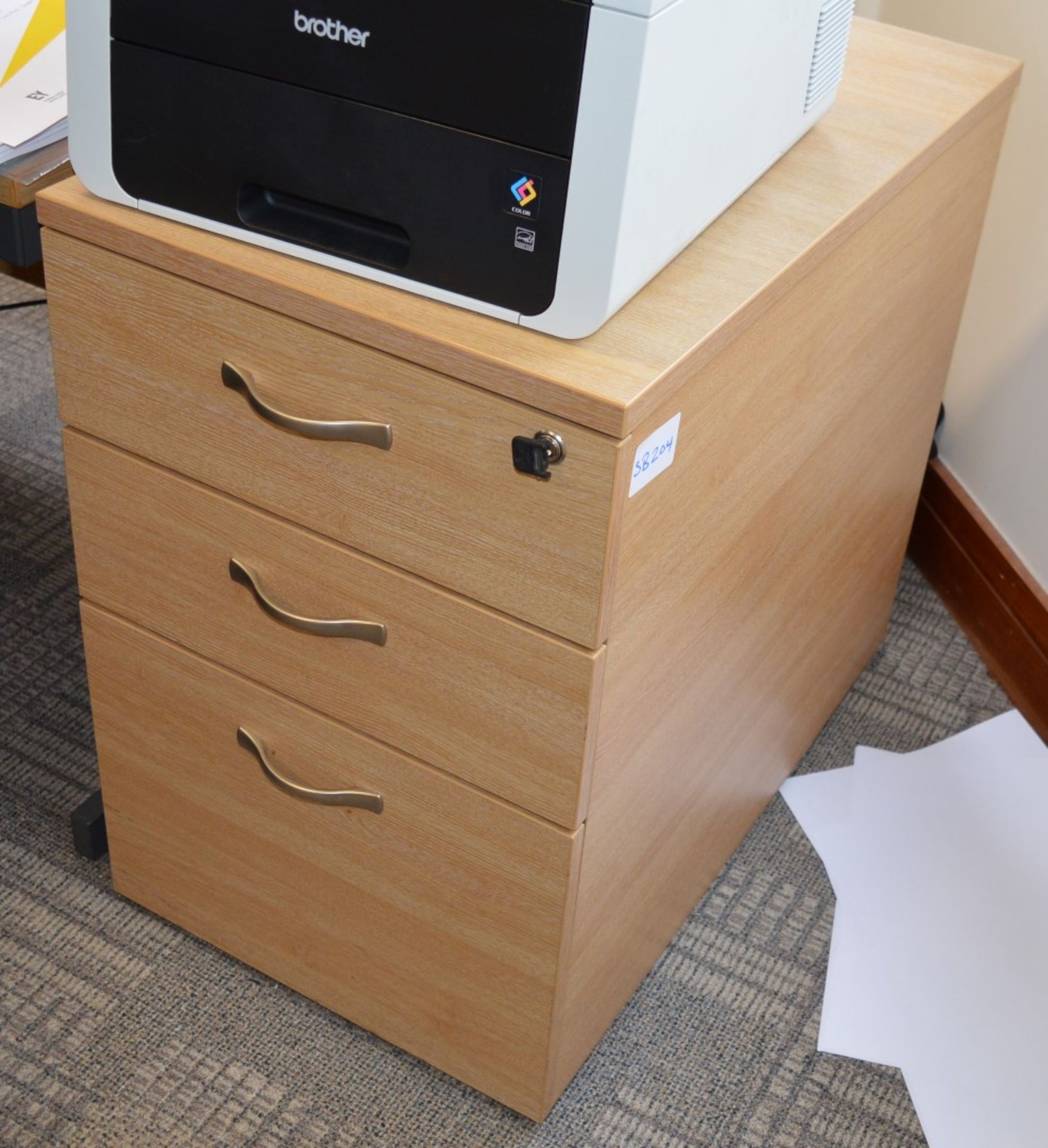 1 x Three Drawer Oversized Pedestal Drawers - With Key - Modern Beech Finish - Two Storage Drawers