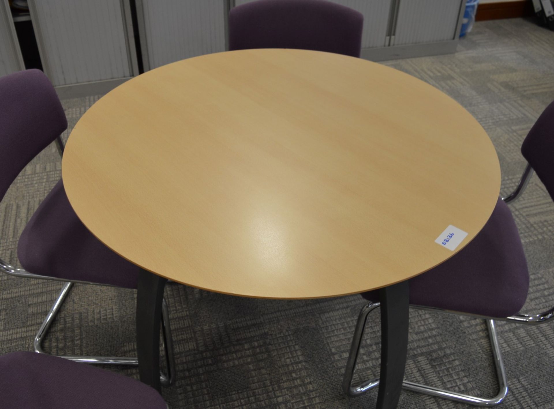 1 x Round Office Meeting Table With Four Matching Chairs - Beech Table Surface With Chrome Base - - Image 3 of 7