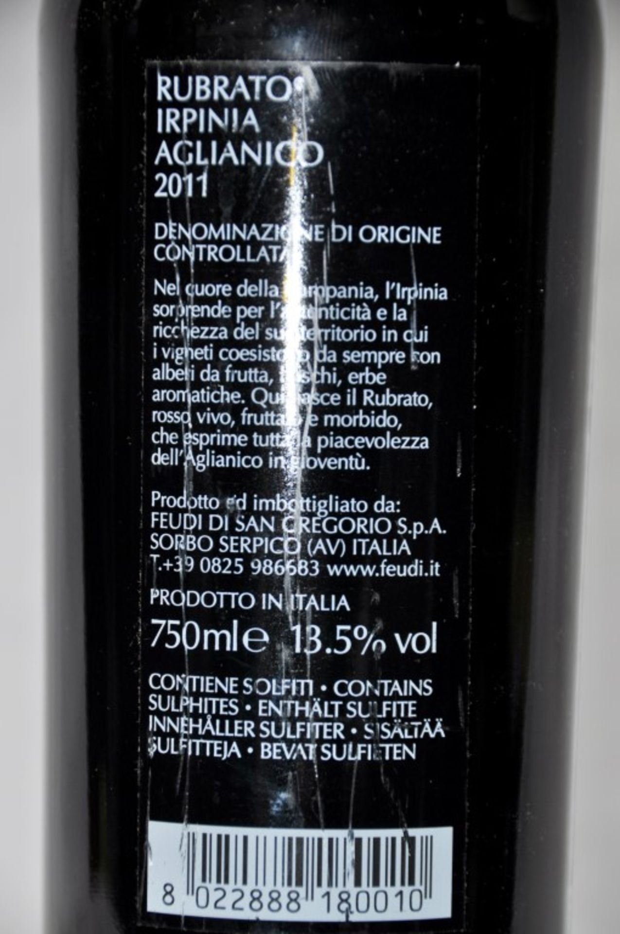 1 x Feudi Di San Gregorio Rubrato Aglianico Red Wine - Italian Wine - Year 2011 - Bottle Size 75cl - - Image 2 of 3