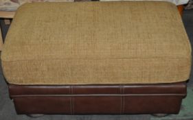 1 x Leather Cintique Foot Stool With Fabric Cushioned Top - Designed by Wade Winchester - Ex Display