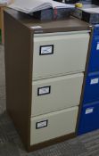 1 x Connections Three Drawer Filing Cabinet - Brown and Beige Finish - Key Included - H101 x W47 x