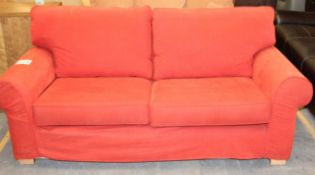 1 x 3-Seater Fabric Covered Sofa – Colour: Burnt Orange / Red - Ref CH059 – Ex Display Stock In Good