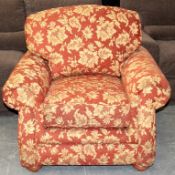1 x Noble House Armchair – Upholstered In A Floral Brocade Patterned Fabric - Ref CH052 – Colour: