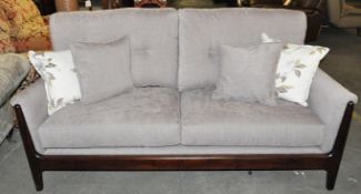 1 x Solid Oak Framed Cintique Fabric Sofa with Cushions – Ex Display In Great Condition - Dimensions