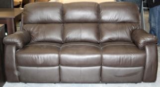 1 x 3-Seater Leather Upholstered Recliner – Ref CH050 – Colour: Pale Fawn – Original RRP £1,199 – Ex