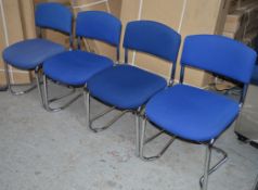 4 x Office Stacking Chairs - Blue Fabric With Chrome Base - CL106 -Good Condition - Location: