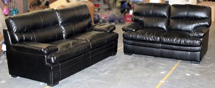 Black 3 + 2 Leather Seater Sofa Set – Both Upholstered In Black Bonded Leather – Ref CH061 – RRP £