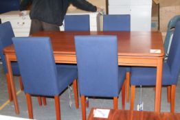 1 x 5ft Table With 6 x Fabric Covered Chairs In Blue - Ref CH007 - Features A Red Chestnut Effect